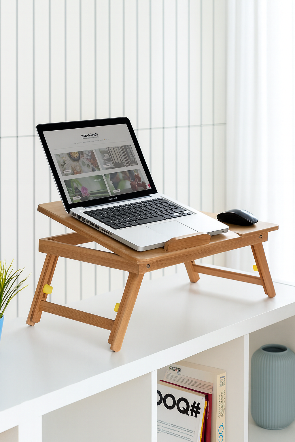 Bamboo Folding Side Table Lapwood InnovaGoods